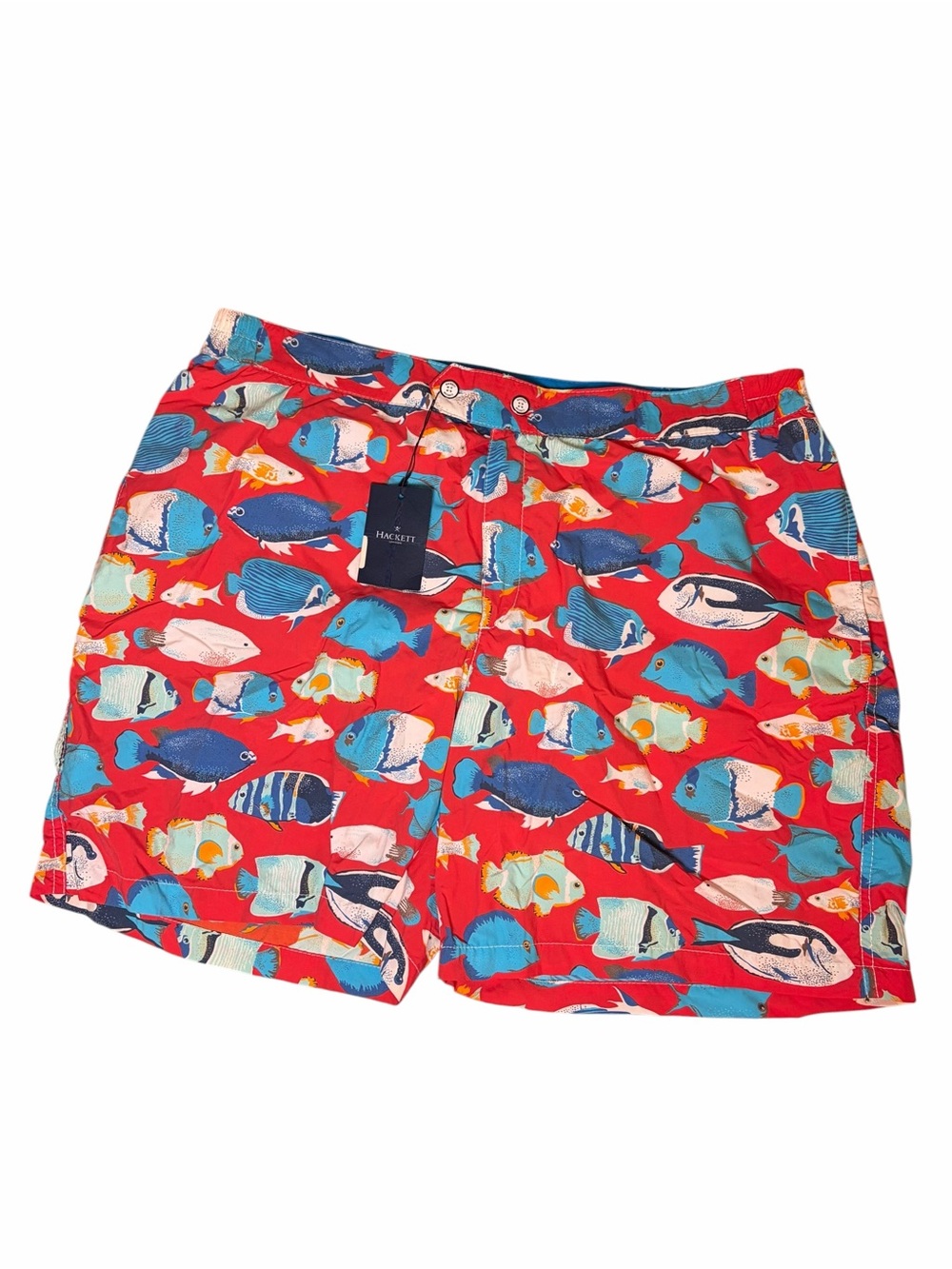 Men’s HACKETT Red Tropical Fish TV Swim Shorts Size XXL